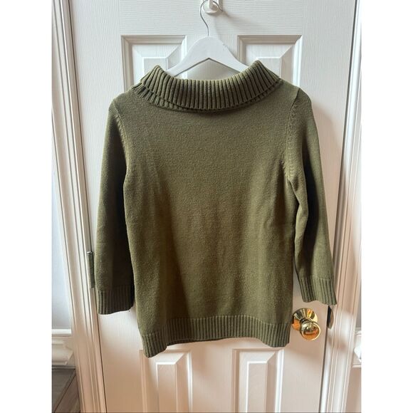 Talbots Olive Green Wide Mock Neck 3/4 Sleeve Sweater sz S - Picture 6 of 7